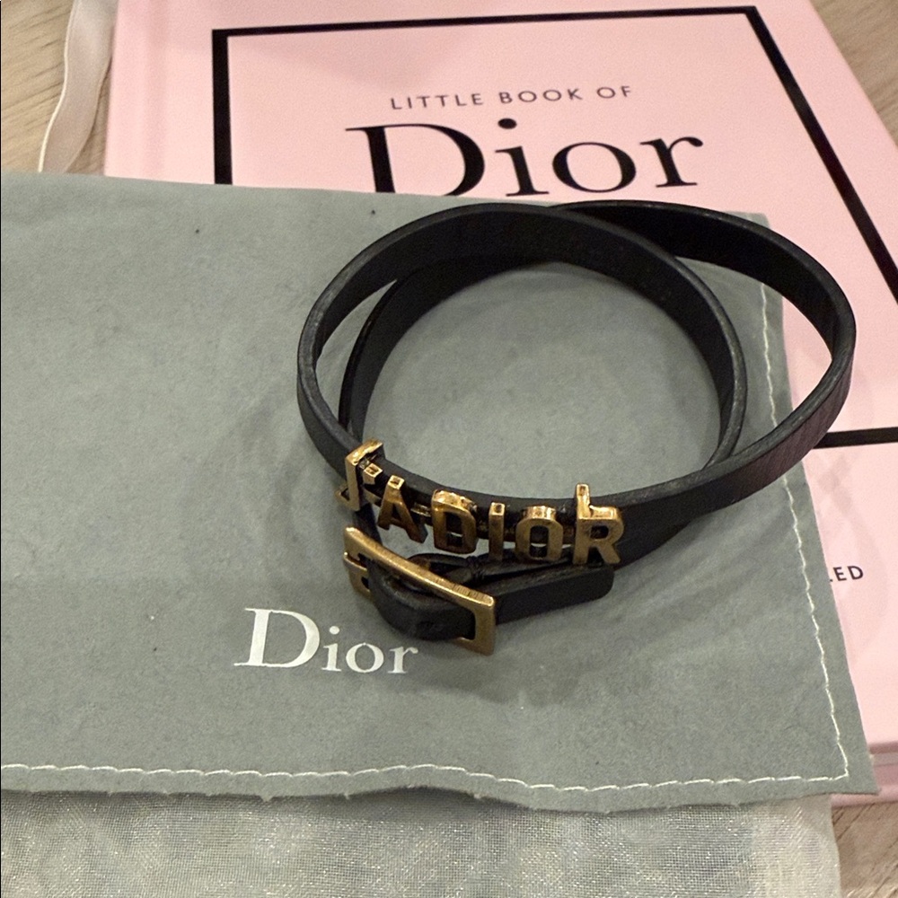 Christian Dior J’ADIOR Leather Choker Bracelet Gold Logo Convertible Rare - Picture 10 of 11